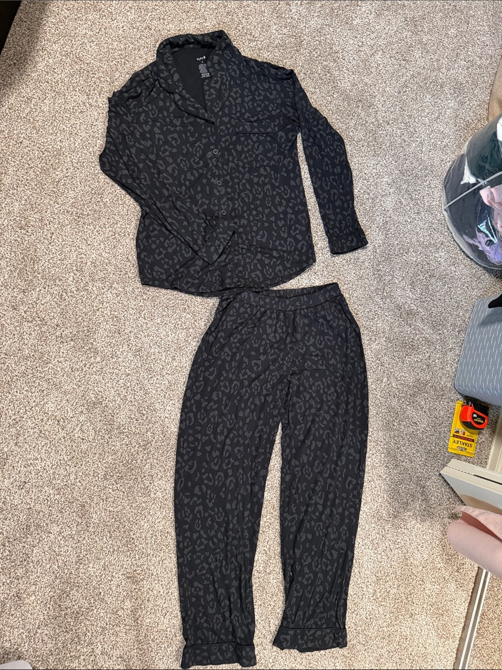 Women’s Black Leopard-Print Long Sleeve Pajama Set